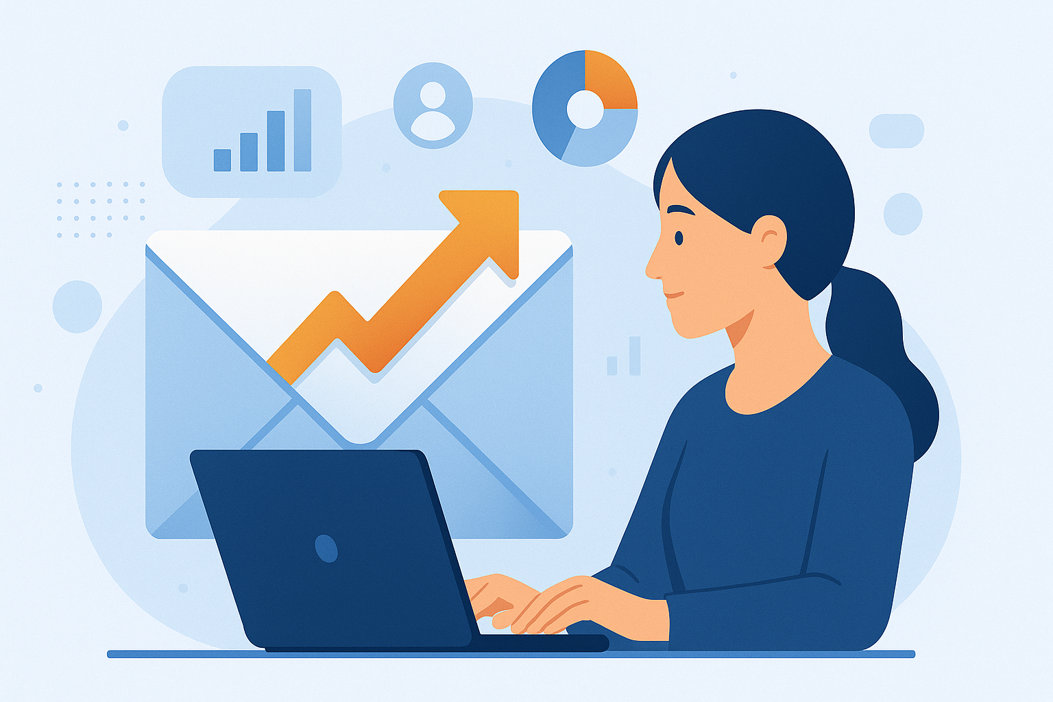 Concepto de email marketing en pymes con ordenador y gráficos